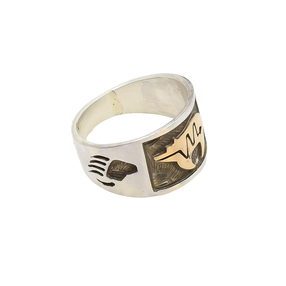 Arland Ben Ring of Silver and 14k Gold Overlay Bear
