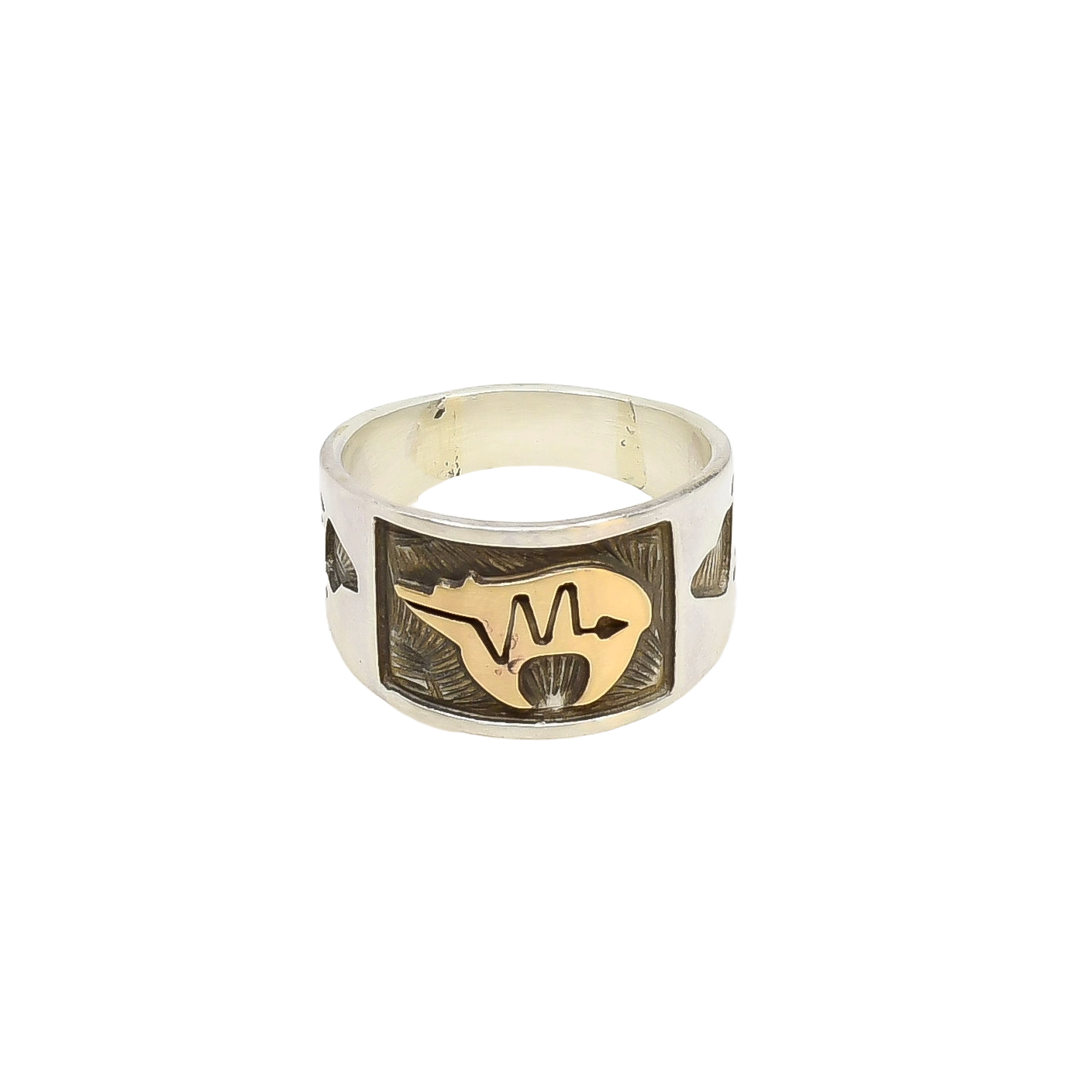 Arland Ben Ring of Silver and 14k Gold Overlay Bear