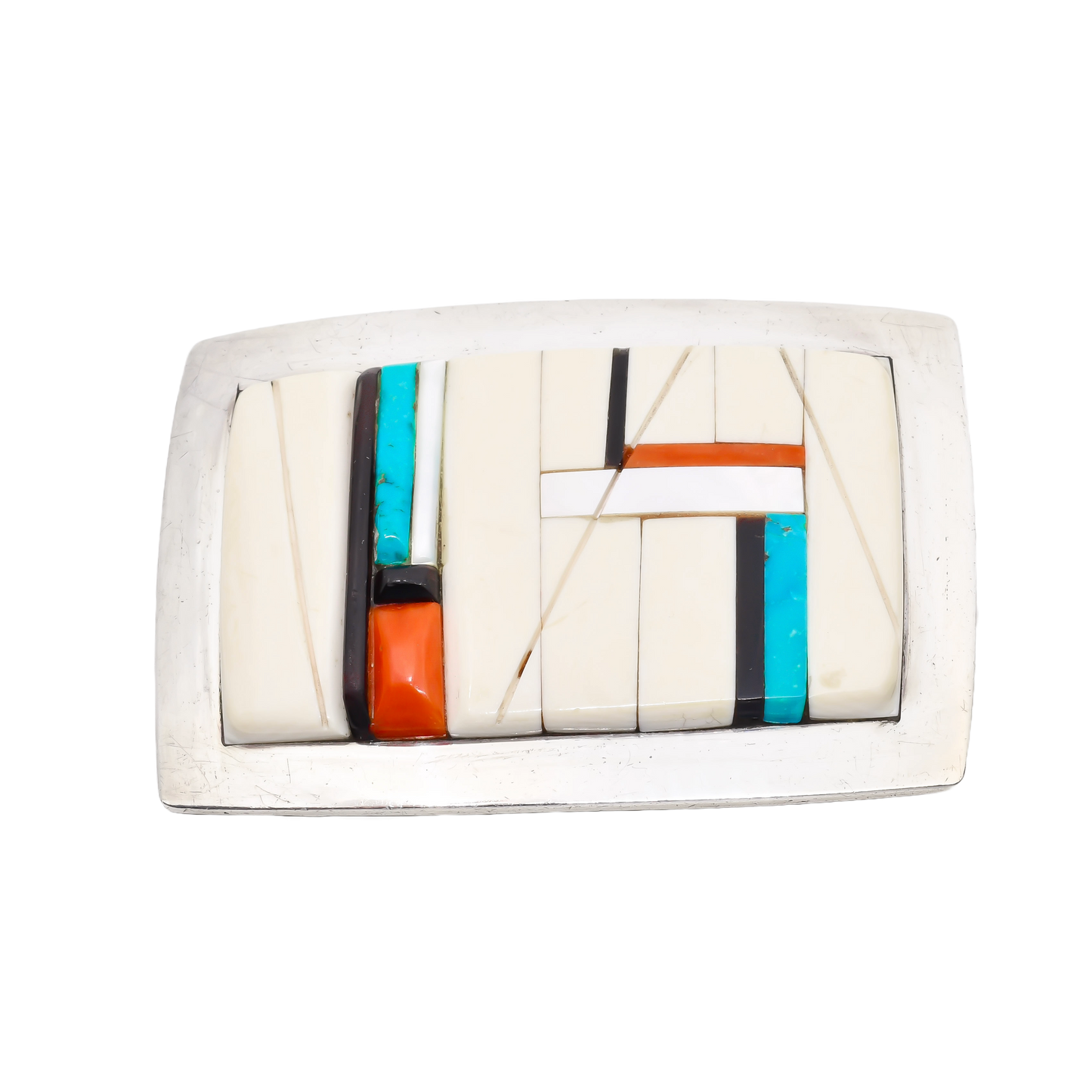 Richard Chavez Contemporary Buckle of Silver and Mosaic Inlay