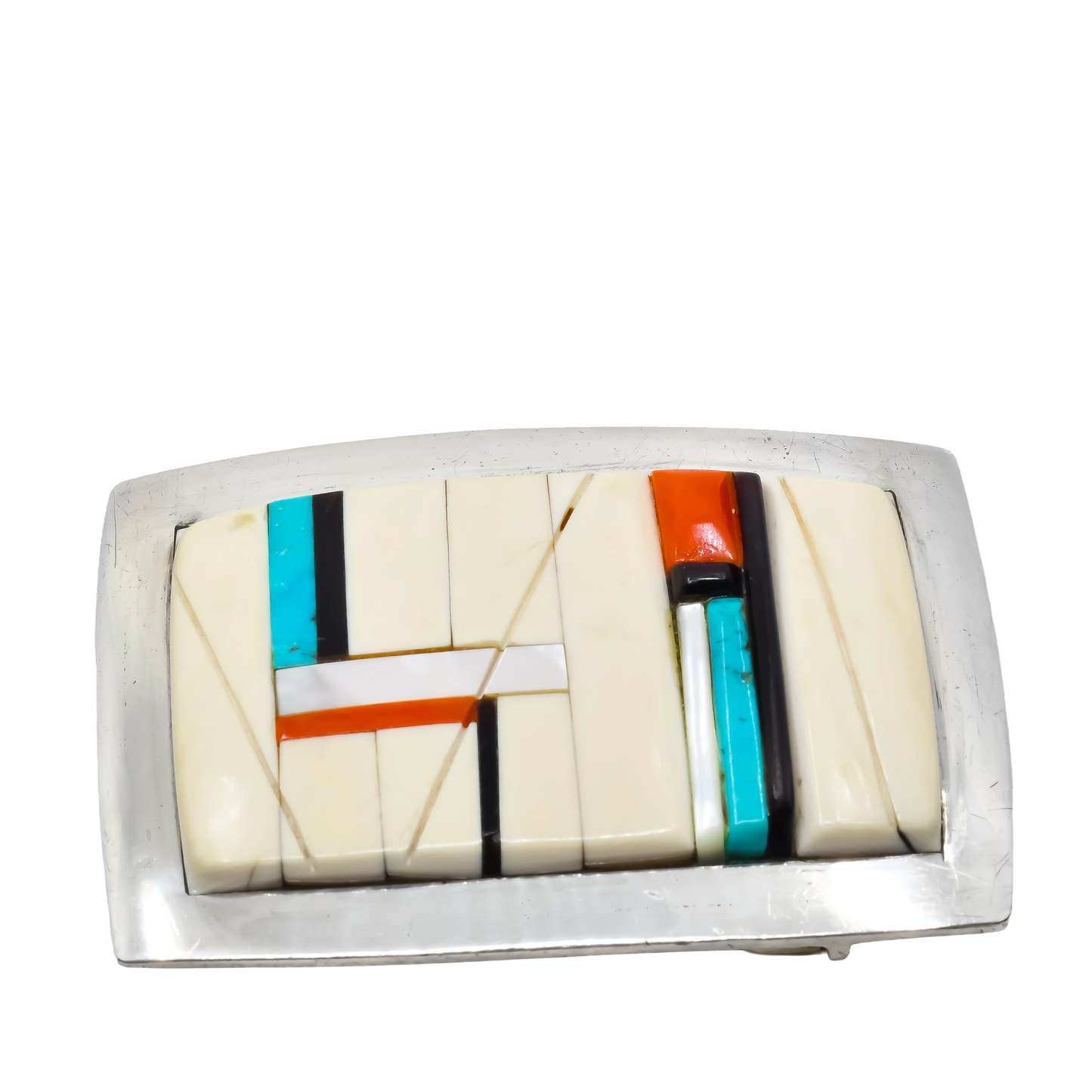 Richard Chavez Contemporary Buckle of Silver and Mosaic Inlay