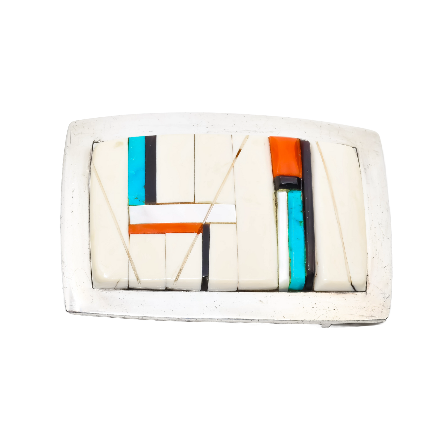 Richard Chavez Contemporary Buckle of Silver and Mosaic Inlay