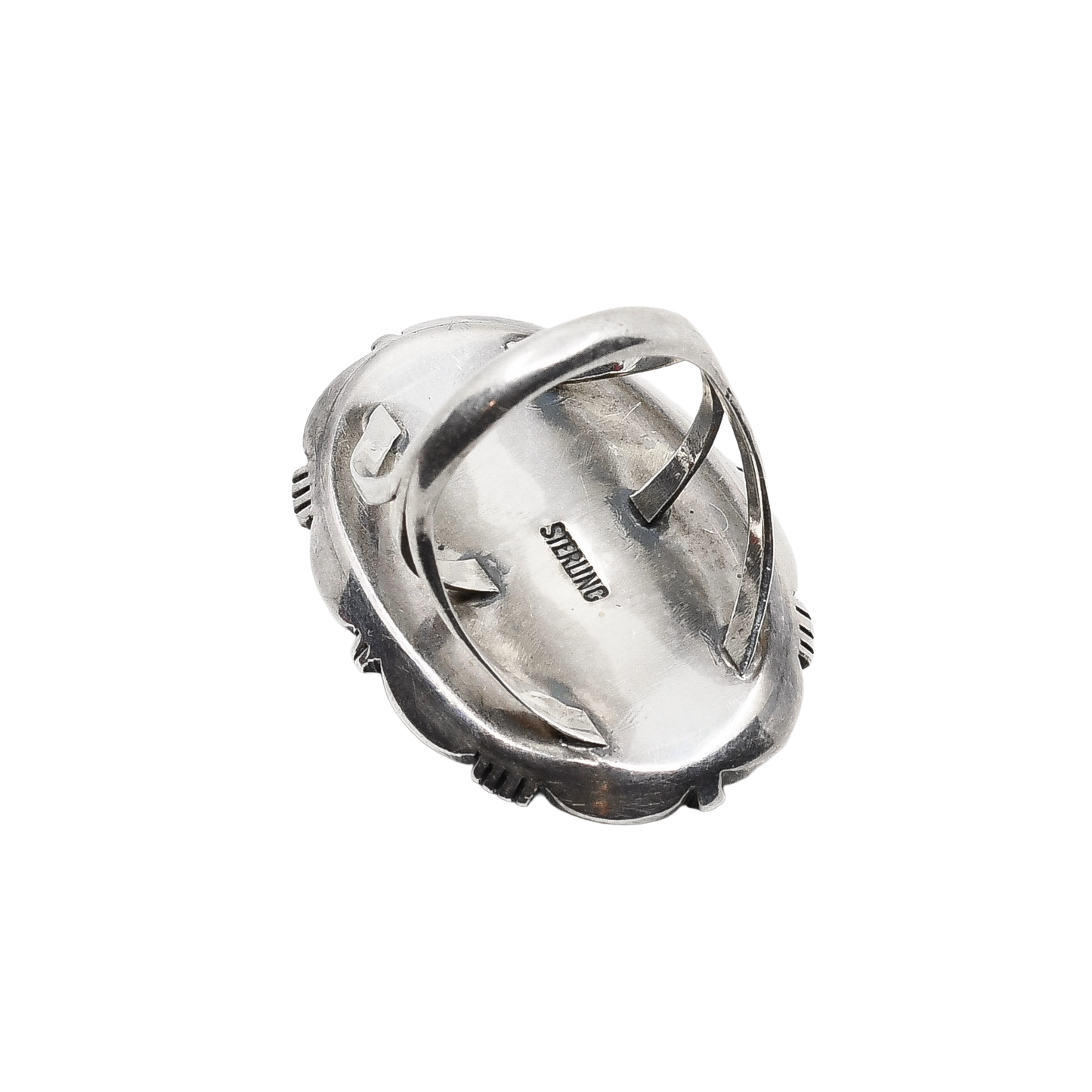 Vintage Navajo Silver Ring With Green Chalcedony Stone Signed