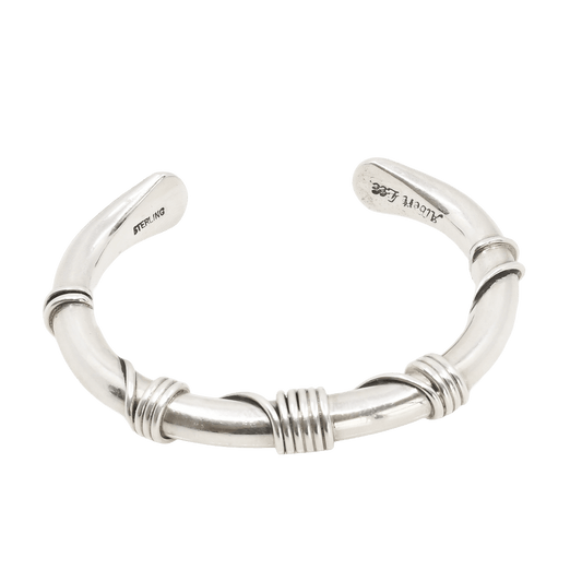 Albert Lee Navajo Silver Heavy Gauge Twisted Wire Guard Bracelet - Turquoise & Tufa