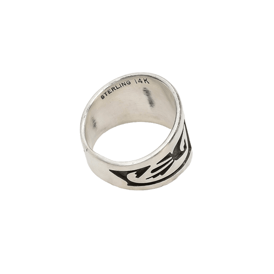 Contemporary Ring of Silver Overlay With 14k Gold Bear - Turquoise & Tufa