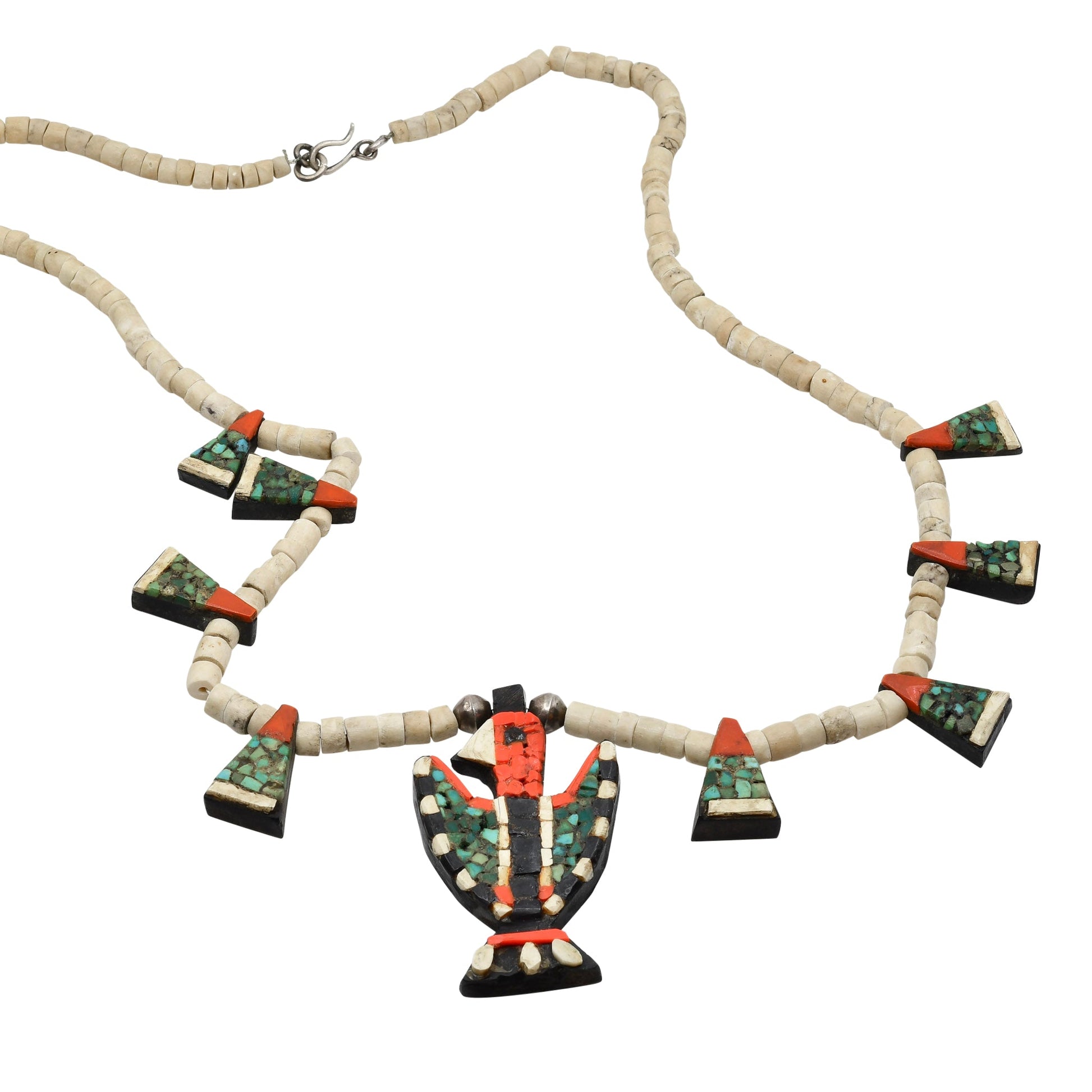 Depression Era Thunderbird Necklace From Santo Domingo Pueblo - Turquoise & Tufa