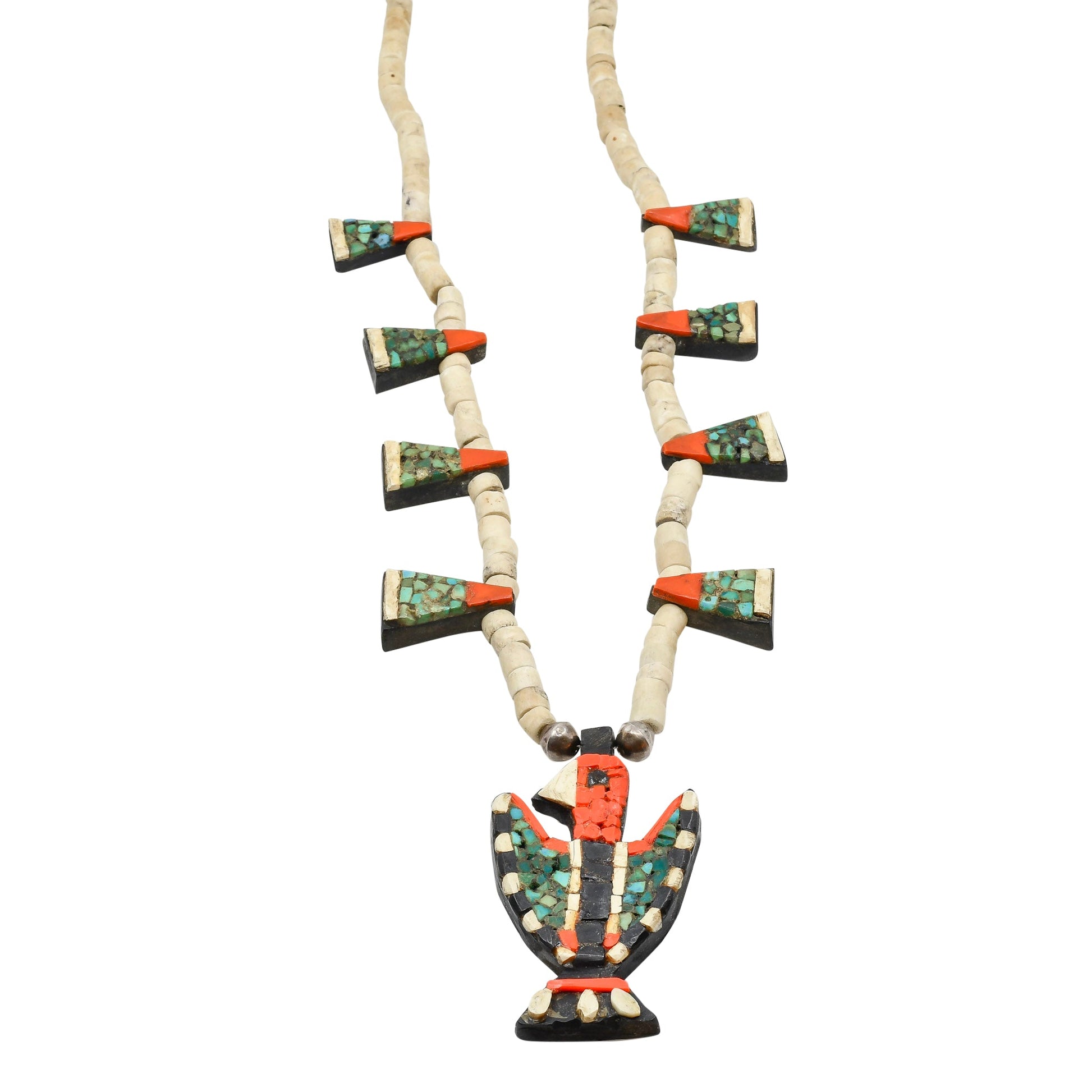 Depression Era Thunderbird Necklace From Santo Domingo Pueblo - Turquoise & Tufa