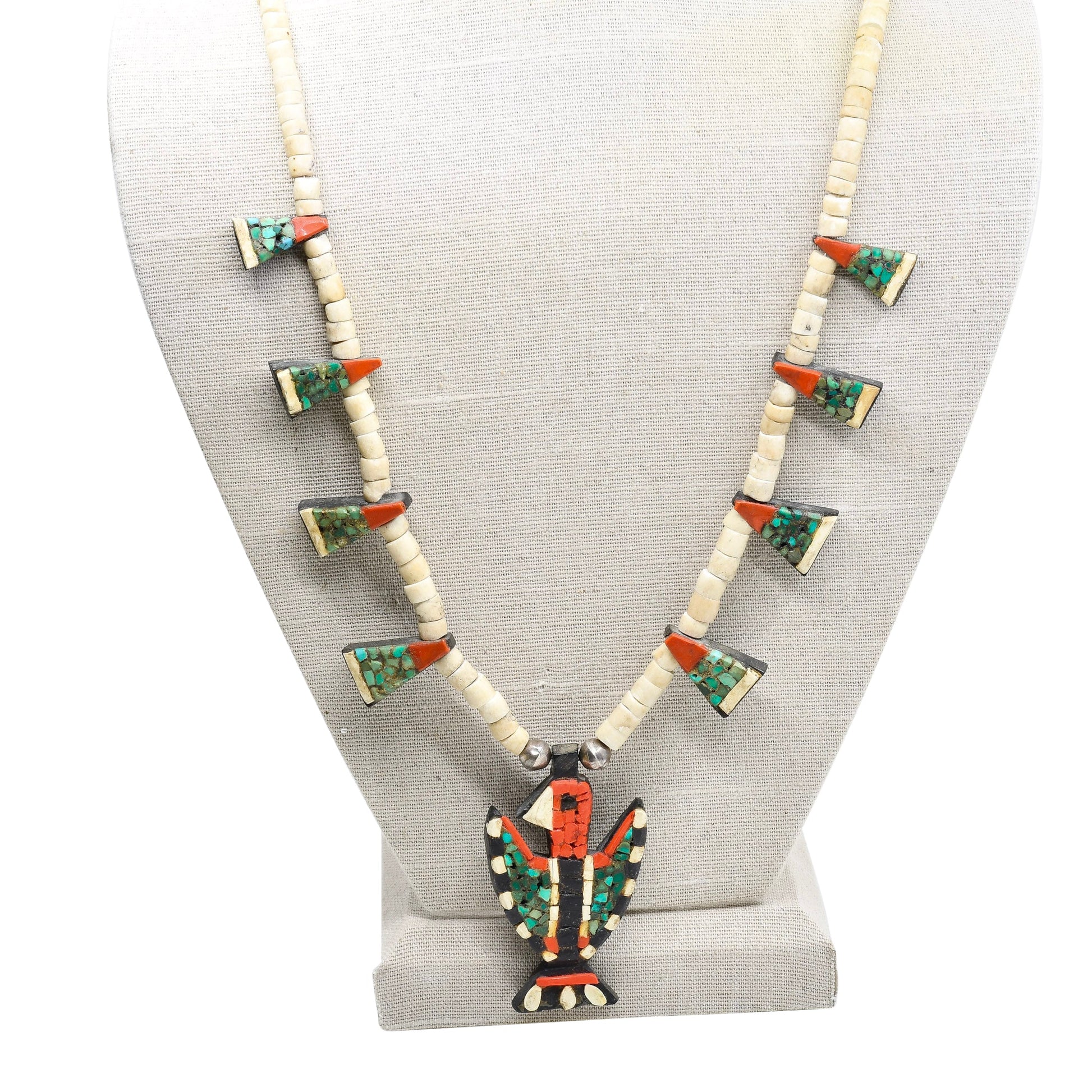 Depression Era Thunderbird Necklace From Santo Domingo Pueblo - Turquoise & Tufa
