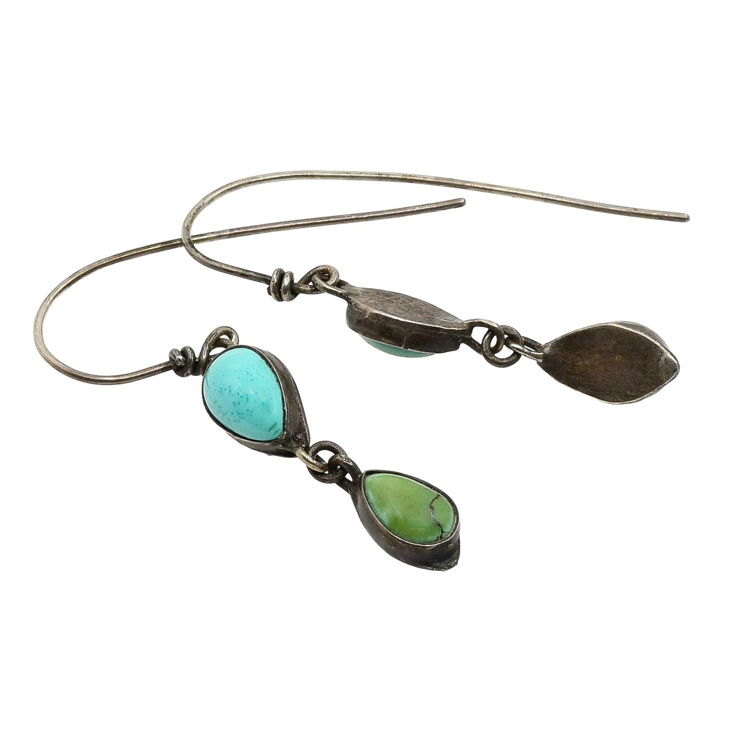 Early Navajo Or Pueblo Natural Turquoise Dangle Earrings Circa 1920 - Turquoise & Tufa