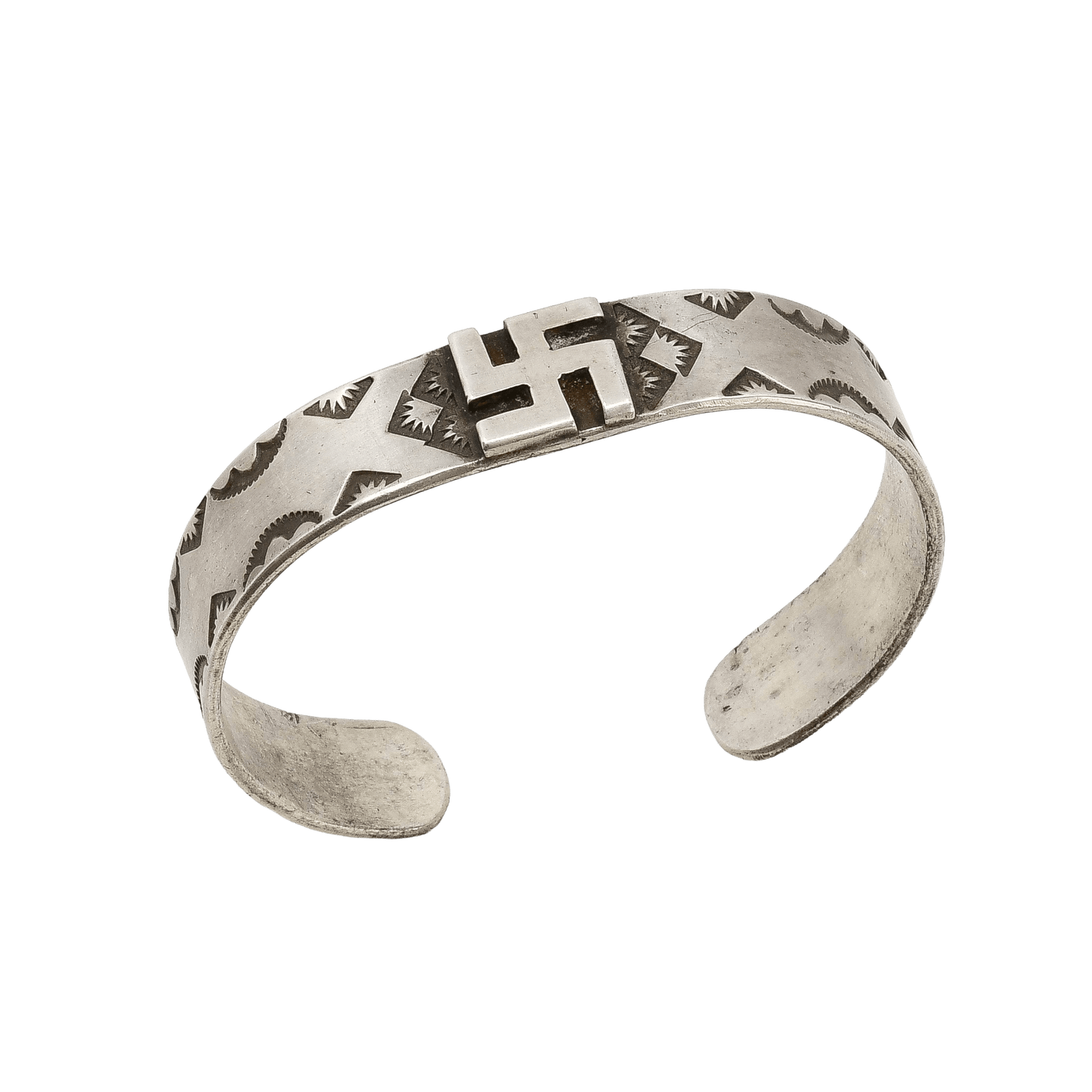 Early Navajo Silver Curio Bracelet With Whirling Log - Turquoise & Tufa