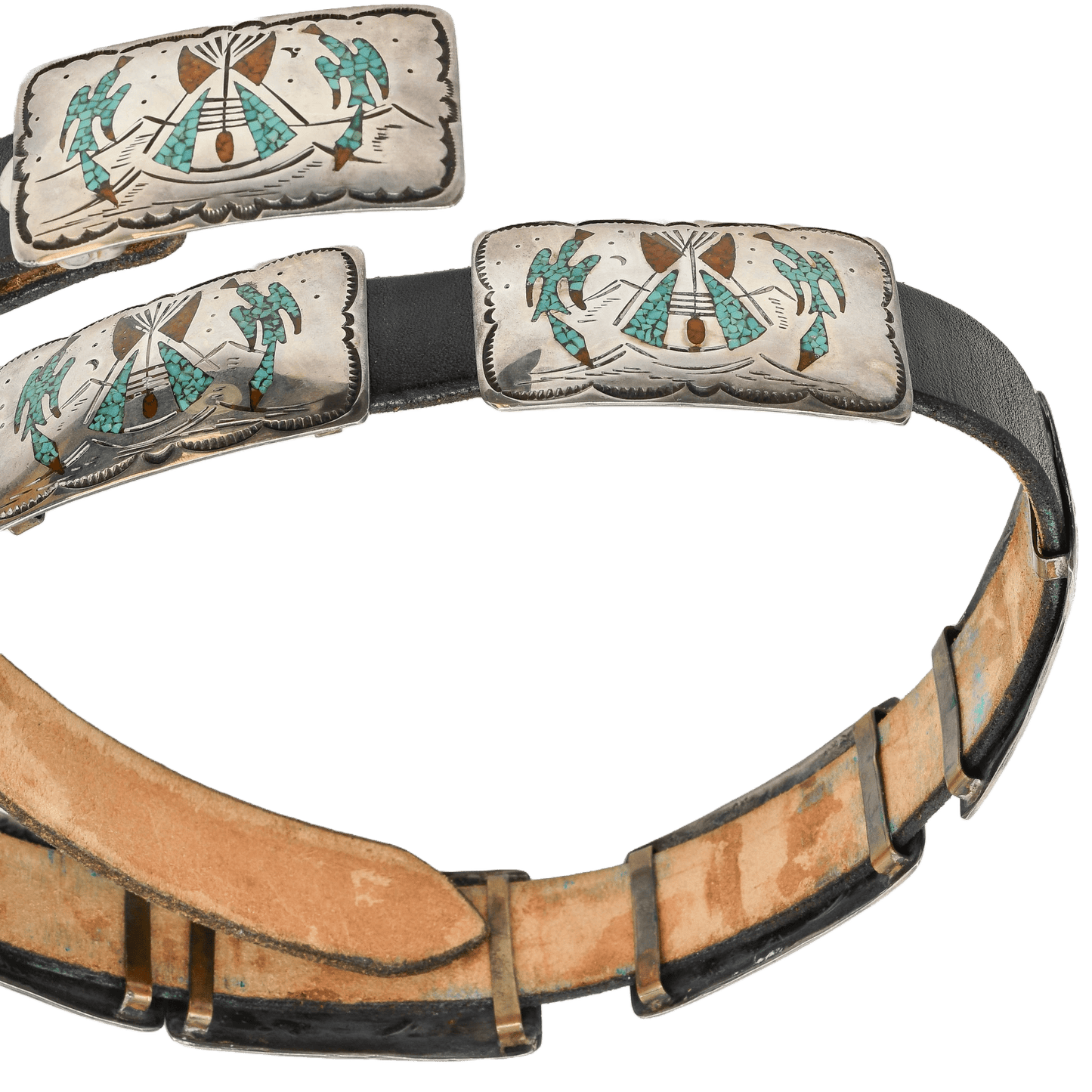 Early Tommy Singer Belt With Chip Inlay Waterbirds - Turquoise & Tufa