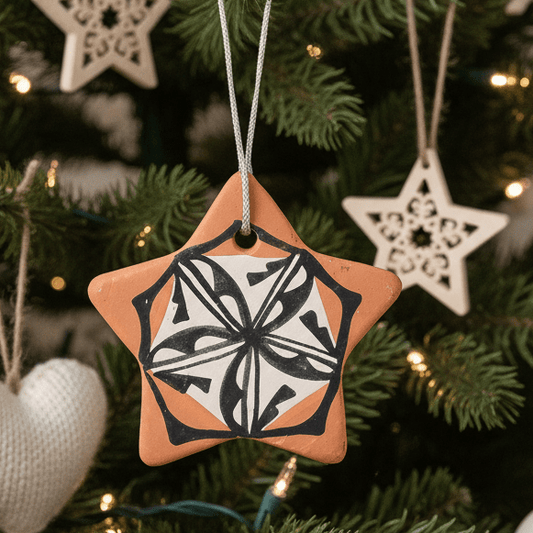 Hilda Coriz Tenorio Handmade Pottery Star Ornament - Turquoise & Tufa