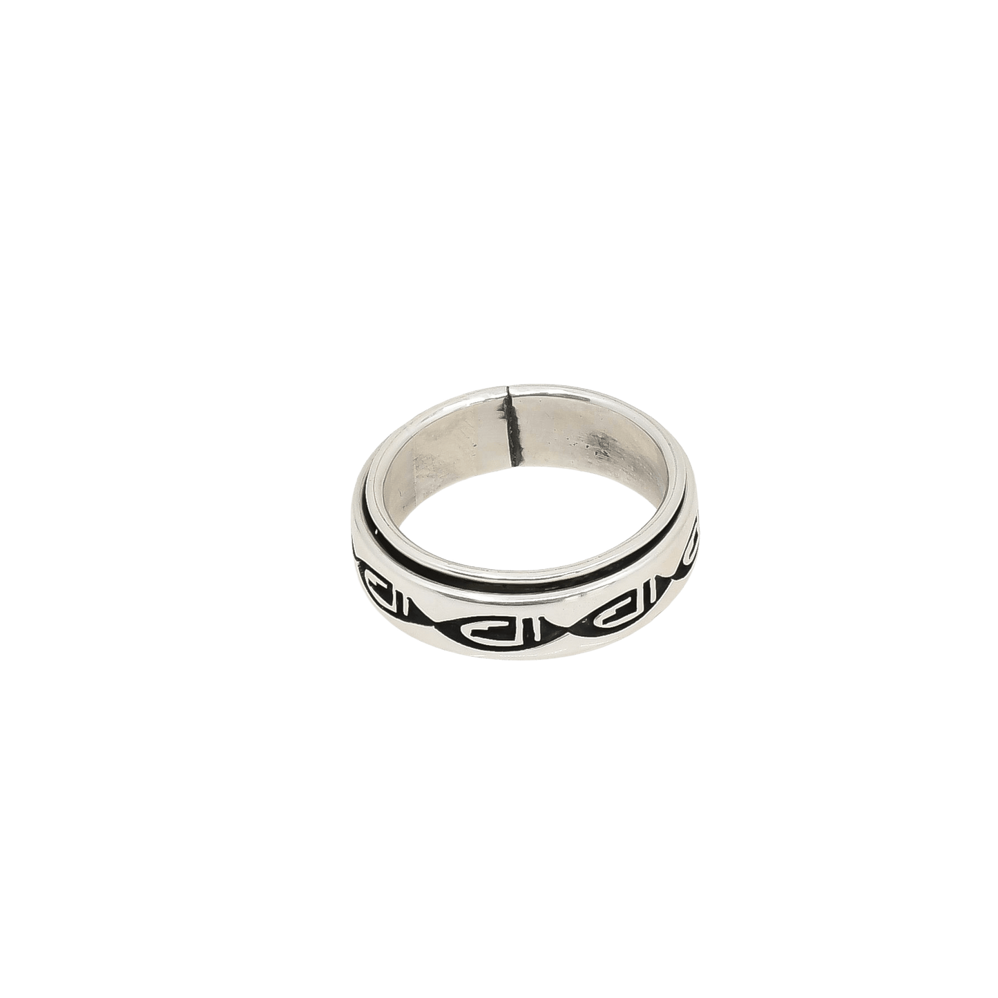 Hopi Overlay Silver Spinner Ring - Turquoise & Tufa