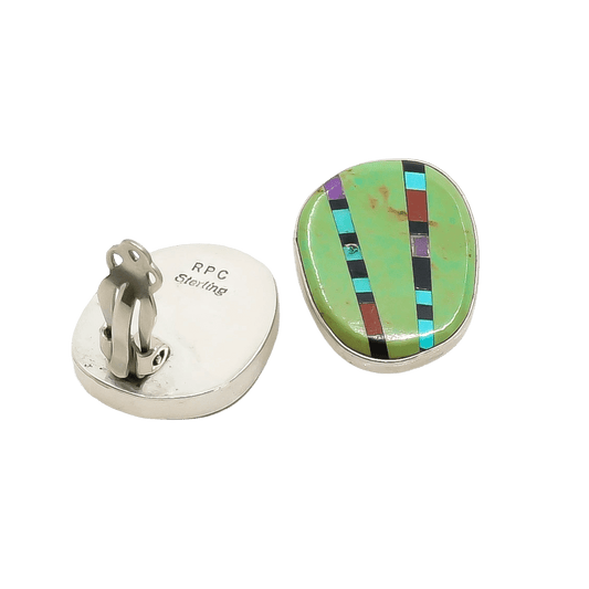 Inlay Earrings By Ronald And Petra Chavez - Turquoise & Tufa