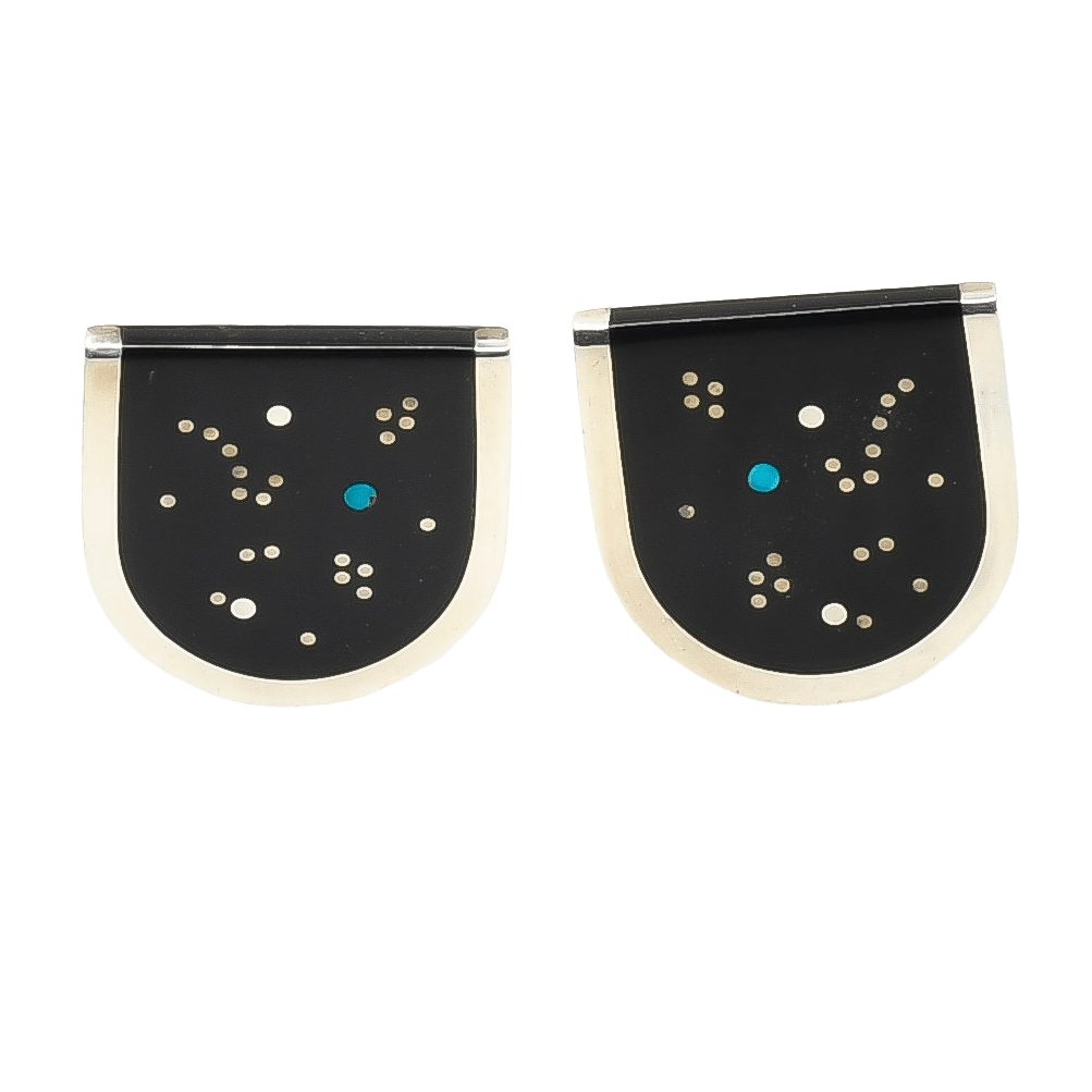 Jimmy Harrison Earrings of Moon and Star Inlay - Turquoise & Tufa