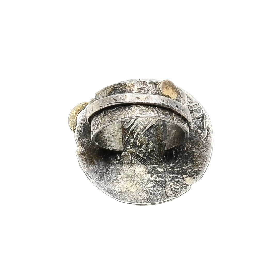 Jolene Eustace Ring of Silver Katsina Face With Coral - Turquoise & Tufa