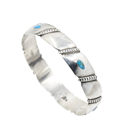 Kee Joe Benally Bangle Bracelet of Silver and Turquoise - Turquoise & Tufa