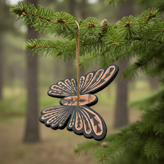 Large Handmade Butterfly Pottery Ornament From Jemez Pueblo - Turquoise & Tufa