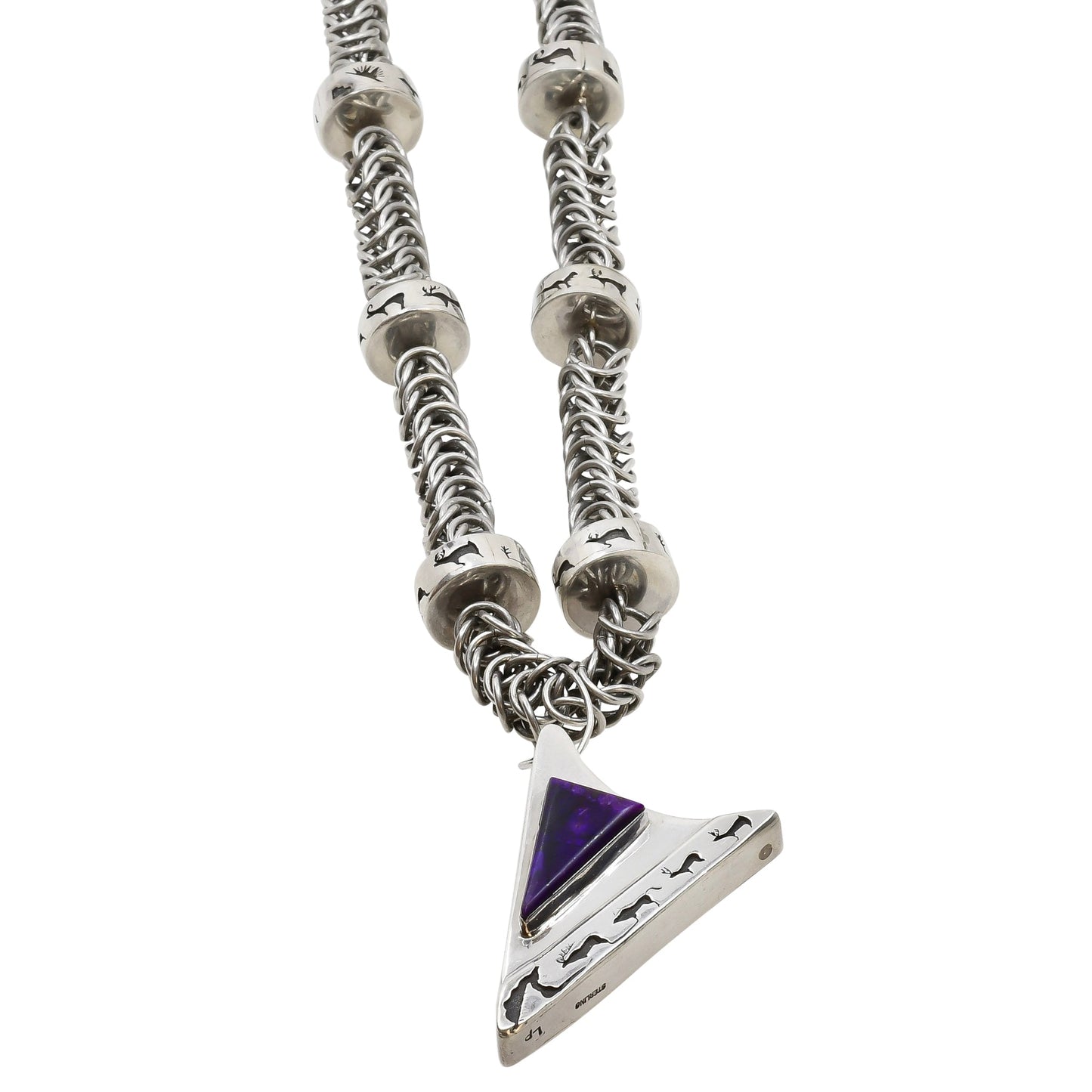Larry Pacheco Necklace of Silver And Sugilite With Overlay Animal Beads - Turquoise & Tufa