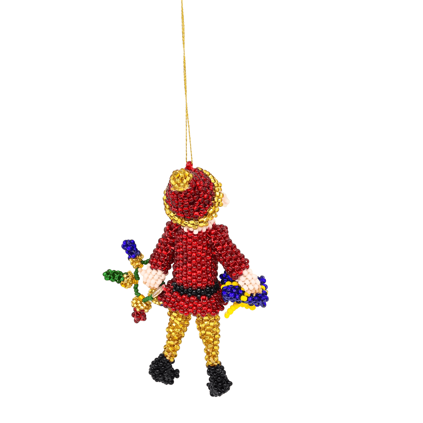 Lorena Laahty Zuni Handbeaded Elf Christmas Ornament - Turquoise & Tufa