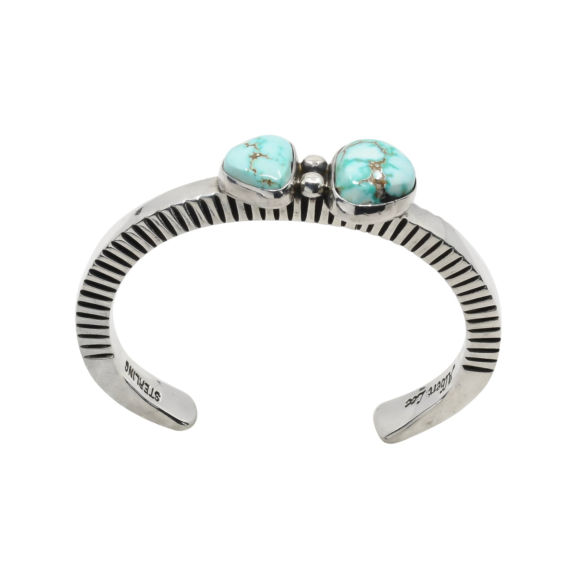 Navajo Height Bracelet of Silver and 8 Turquoise by Albert Lee - Turquoise & Tufa