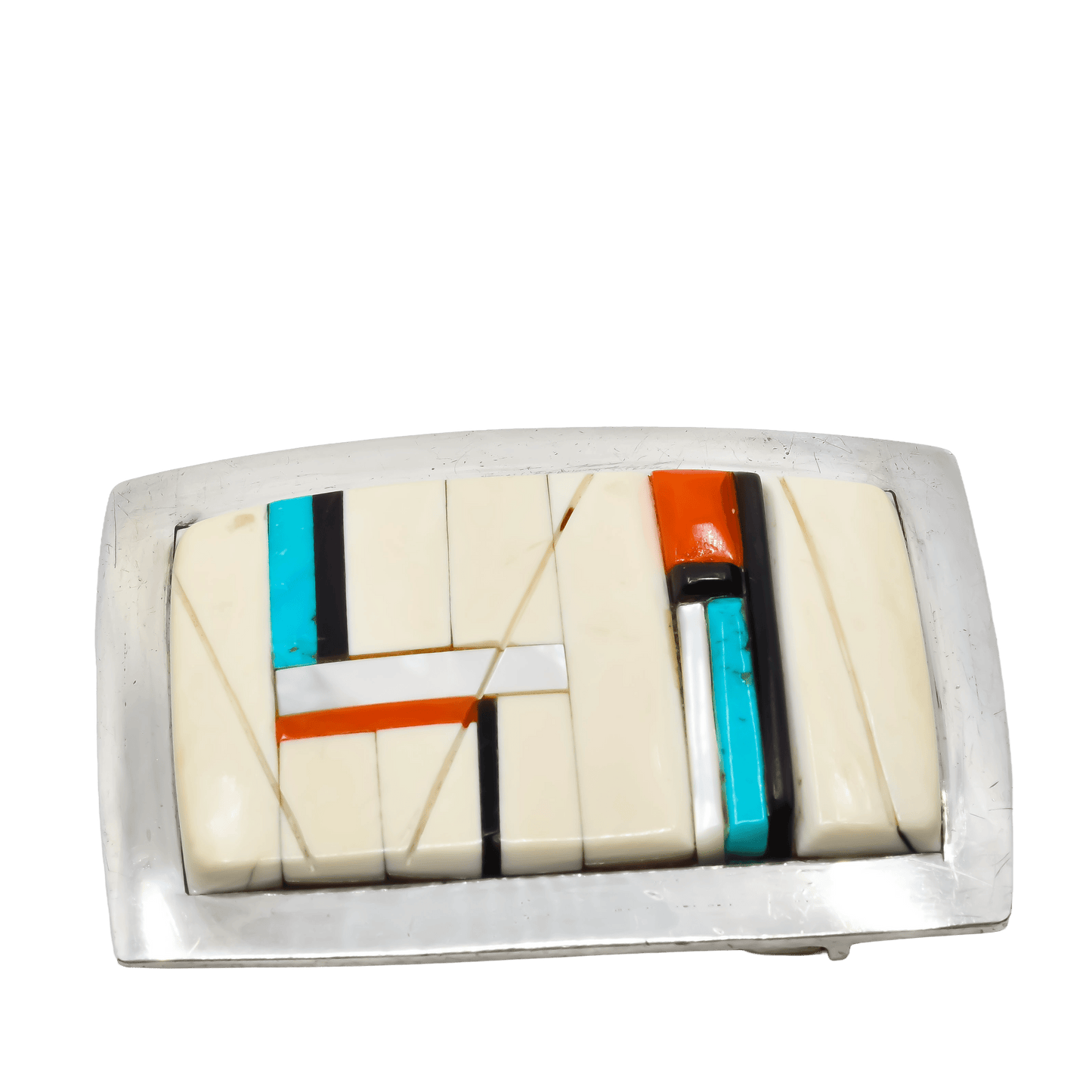 Richard Chavez Contemporary Buckle of Silver and Mosaic Inlay - Turquoise & Tufa
