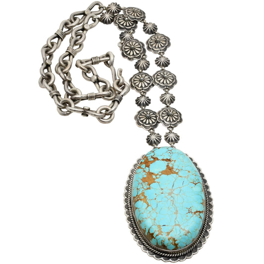 Statement Necklace of Turquoise and Silver By Navajo Andy Cadman - Turquoise & Tufa
