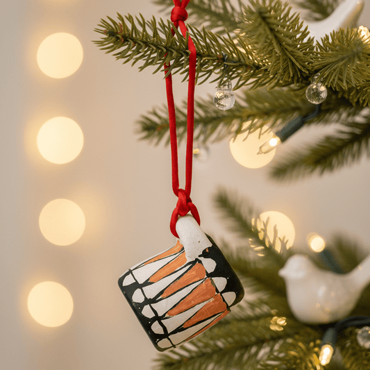 Vintage Cochiti Pueblo Pottery Drum Christmas Ornament - Turquoise & Tufa