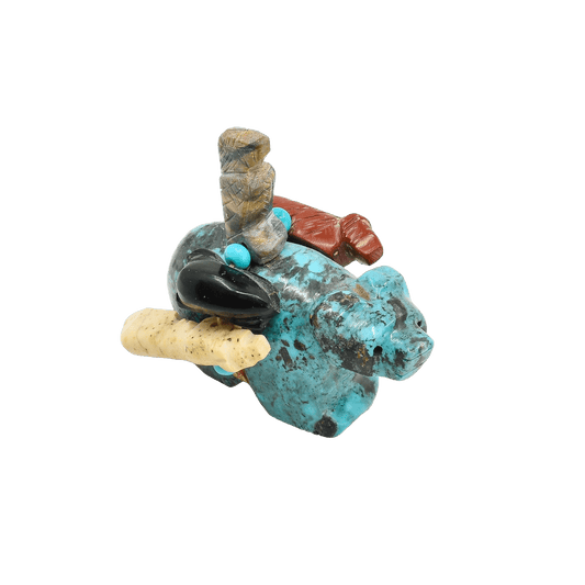 Vintage Fitz Kiyite Fetish Set of Turquoise Bear and Six Direction Animals - Turquoise & Tufa