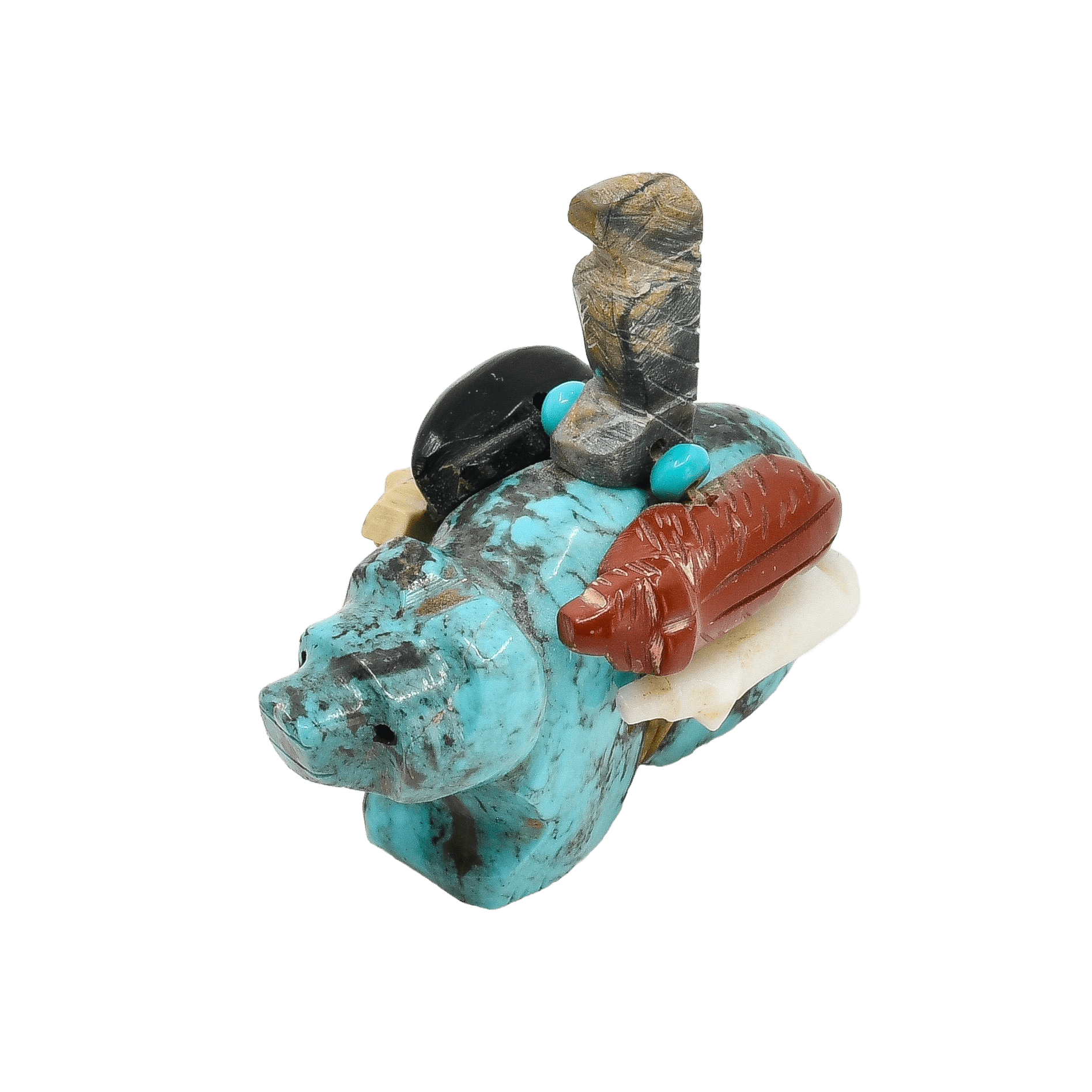 Vintage Fitz Kiyite Fetish Set of Turquoise Bear and Six Direction Animals - Turquoise & Tufa