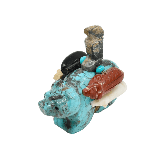 Vintage Fitz Kiyite Fetish Set of Turquoise Bear and Six Direction Animals - Turquoise & Tufa