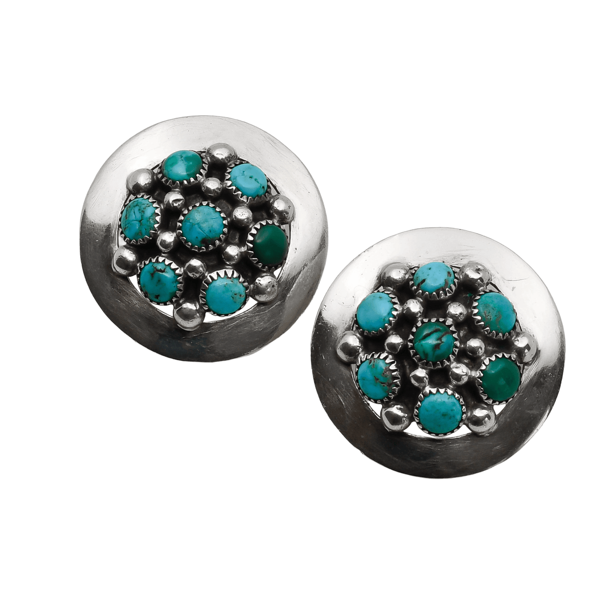 Vintage Frank Patania Senior Round Turquoise Cluster Earrings - Turquoise & Tufa
