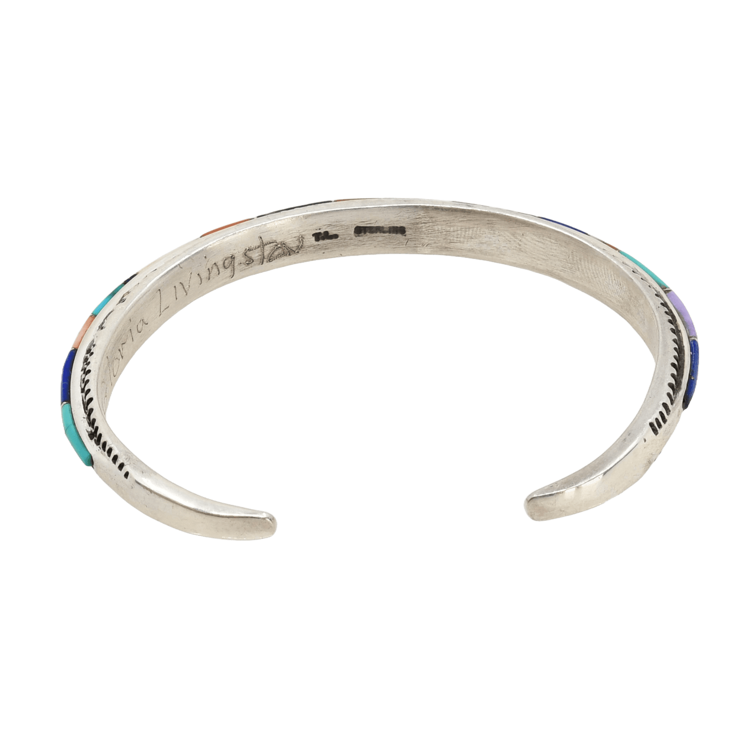 Vintage Gloria Livingston Narrow Inlay Bracelet With Multi - Stones - Turquoise & Tufa