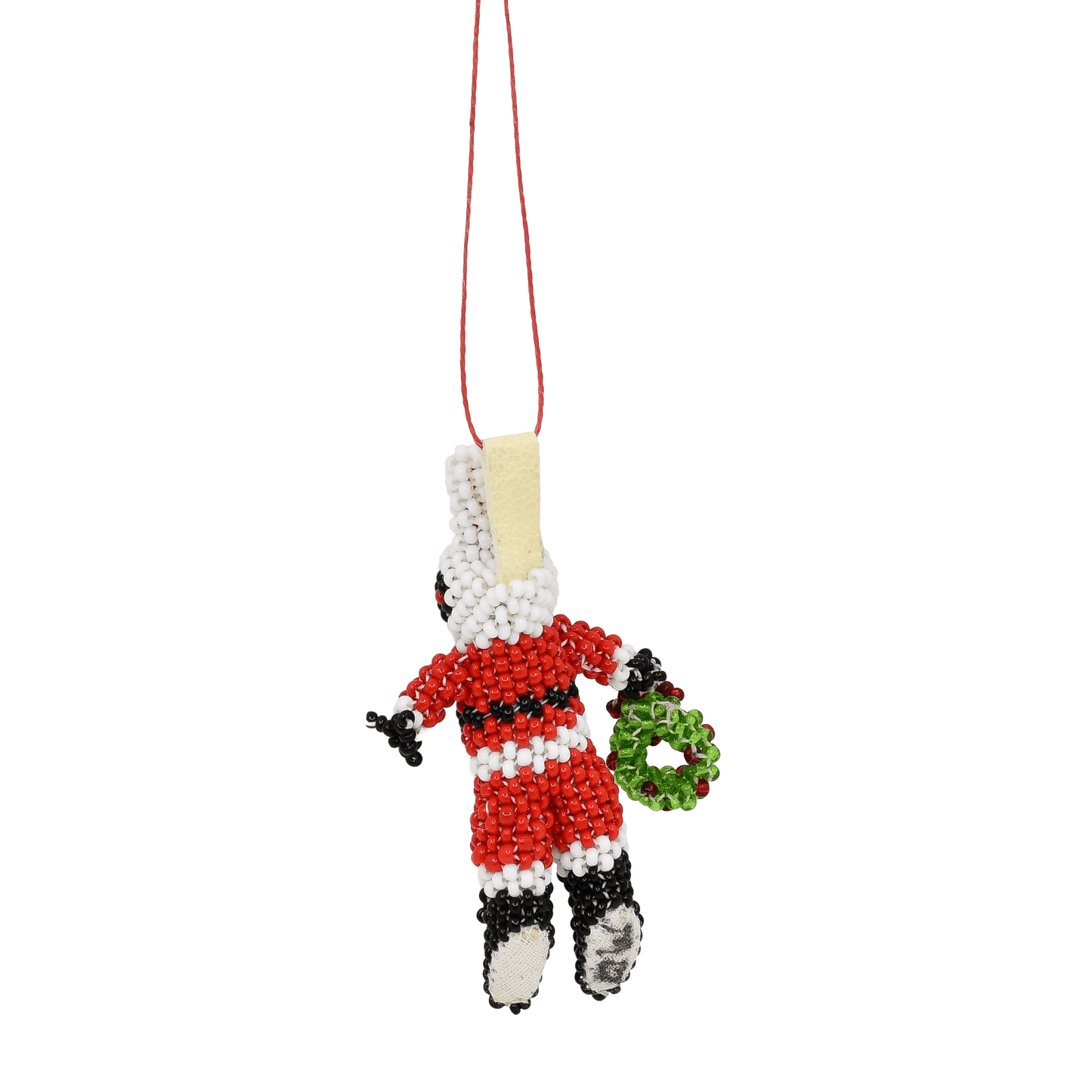 Vintage Hand Beaded Zuni Santa Bunny Ornament - Turquoise & Tufa