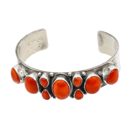 Vintage Heart Bracelet of Natural Red Coral by Navajo Jeweler Roie Jaque - Turquoise & Tufa