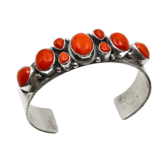 Vintage Heart Bracelet of Natural Red Coral by Navajo Jeweler Roie Jaque - Turquoise & Tufa