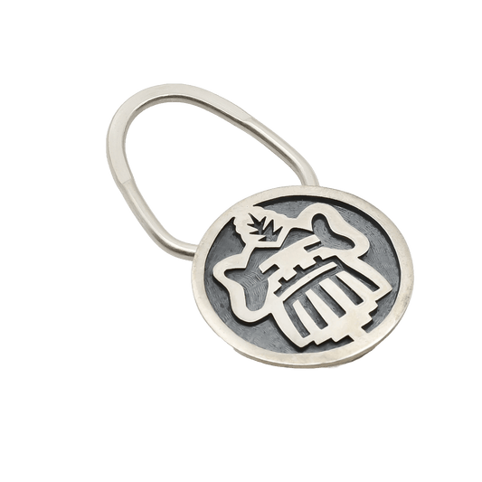 Vintage Hopi Overlay Katsina Keychain by Mark Tawahongva - Turquoise & Tufa