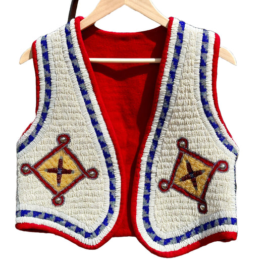 Vintage Ken Taylor Pictorial Beaded Vest With Eagle Eastern Woodlands - Turquoise & Tufa