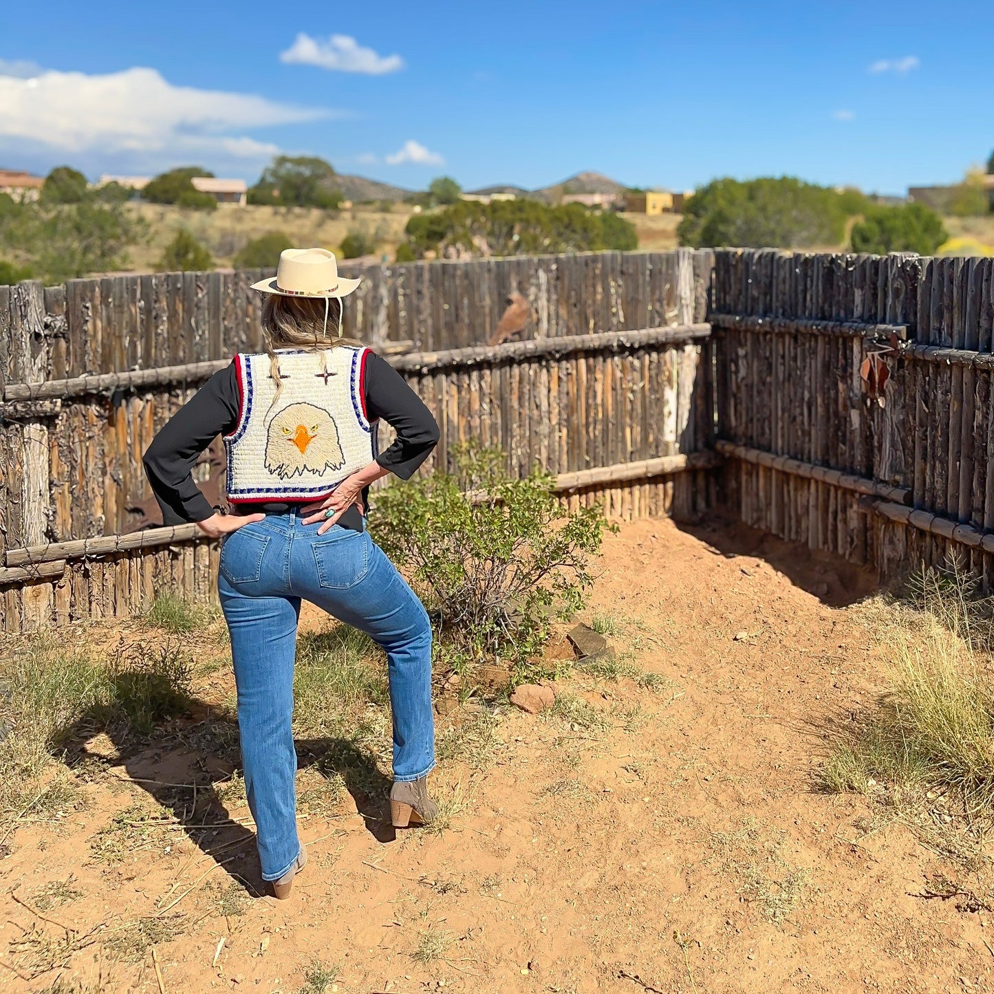 Vintage Ken Taylor Pictorial Beaded Vest With Eagle Eastern Woodlands - Turquoise & Tufa