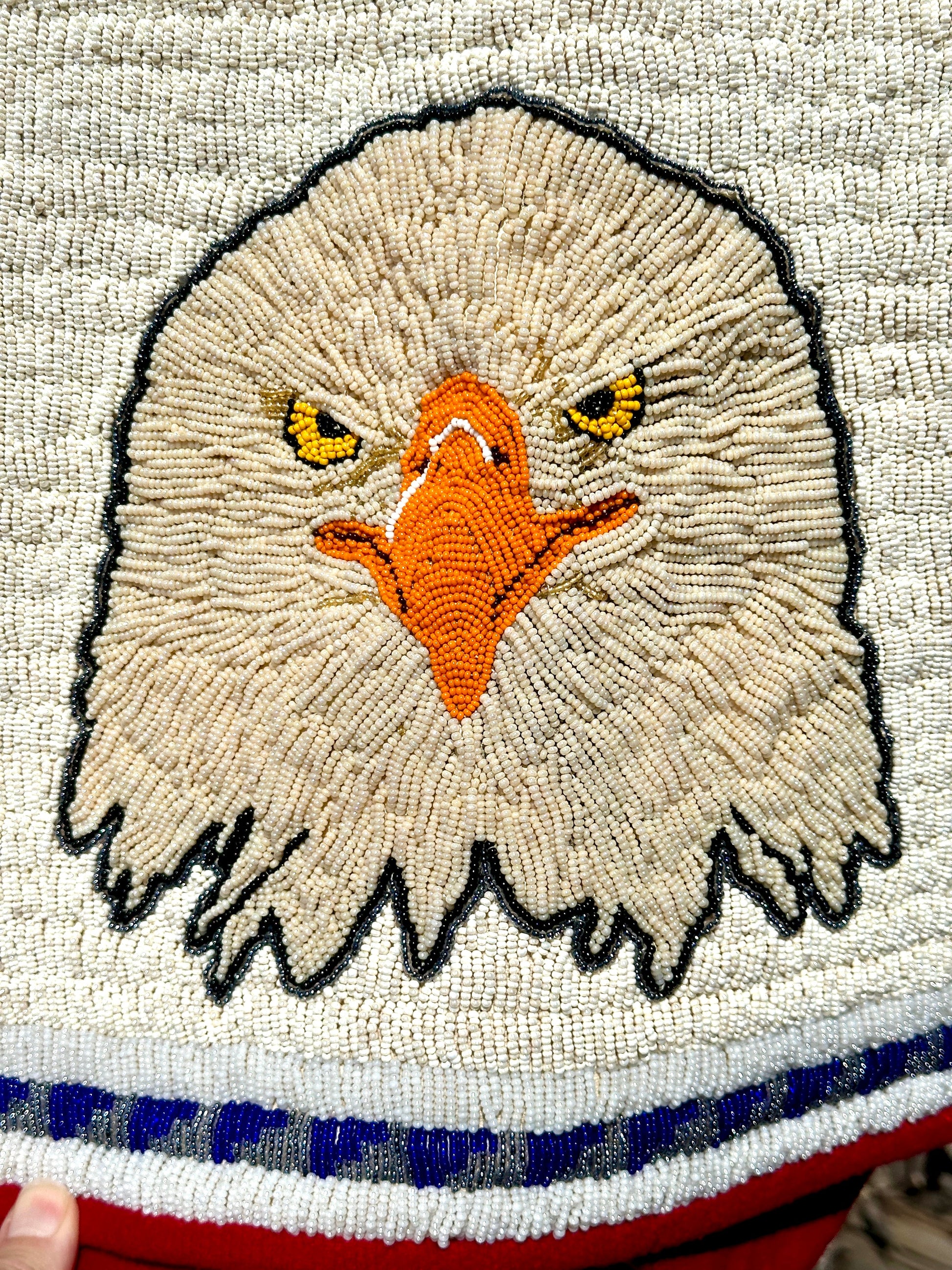 Vintage Ken Taylor Pictorial Beaded Vest With Eagle Eastern Woodlands - Turquoise & Tufa