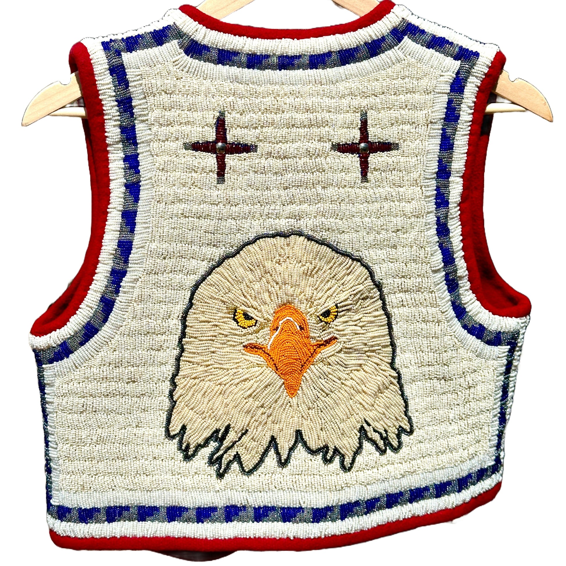 Vintage Ken Taylor Pictorial Beaded Vest With Eagle Eastern Woodlands - Turquoise & Tufa