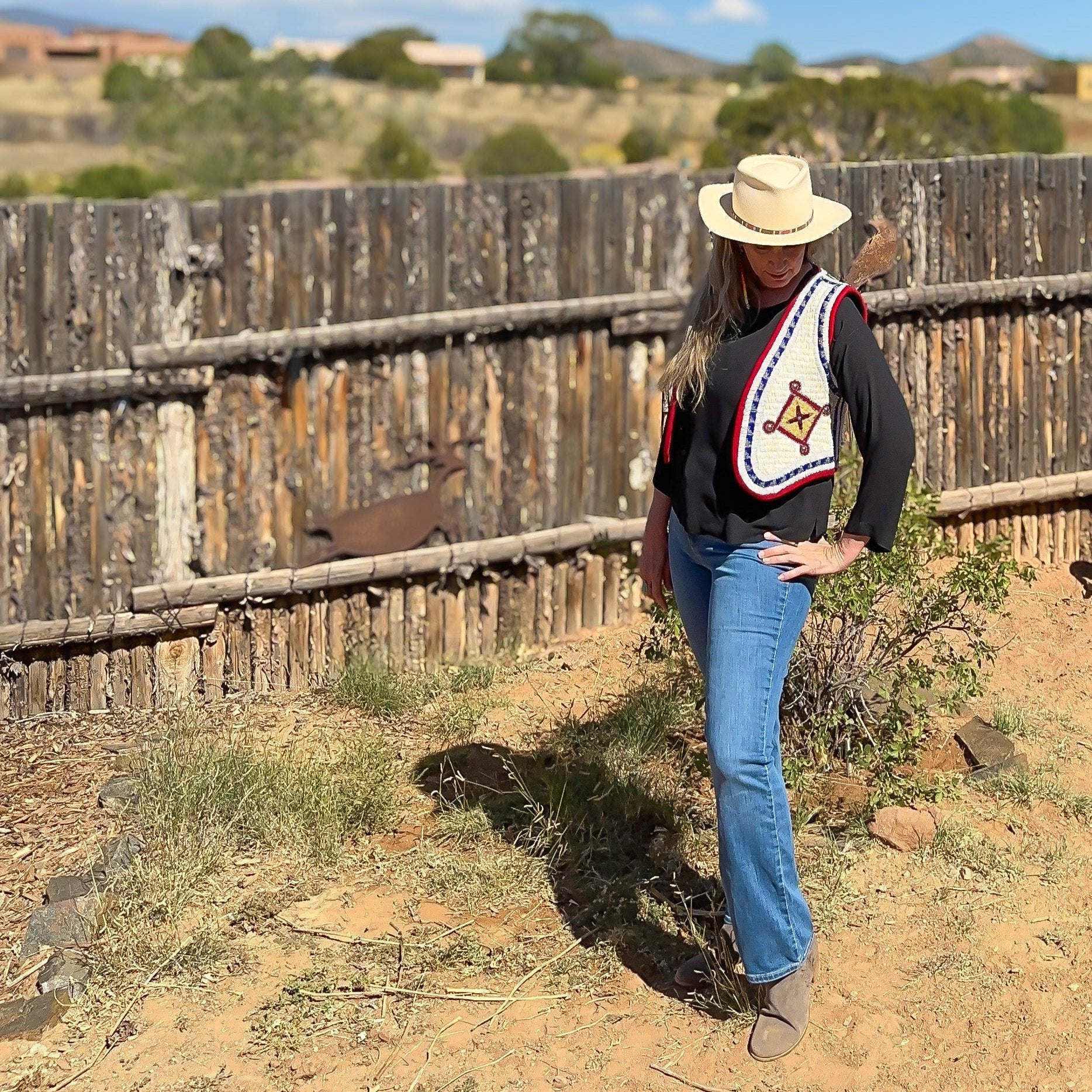 Vintage Ken Taylor Pictorial Beaded Vest With Eagle Eastern Woodlands - Turquoise & Tufa