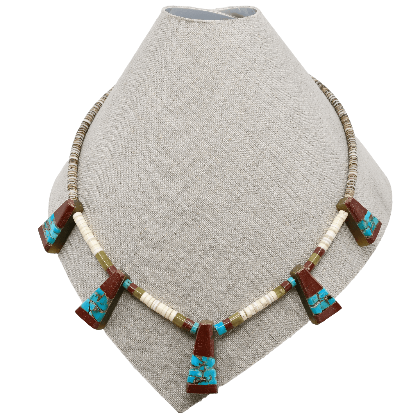 Vintage Kewa Mosaic Inlay Tab Necklace - Turquoise & Tufa