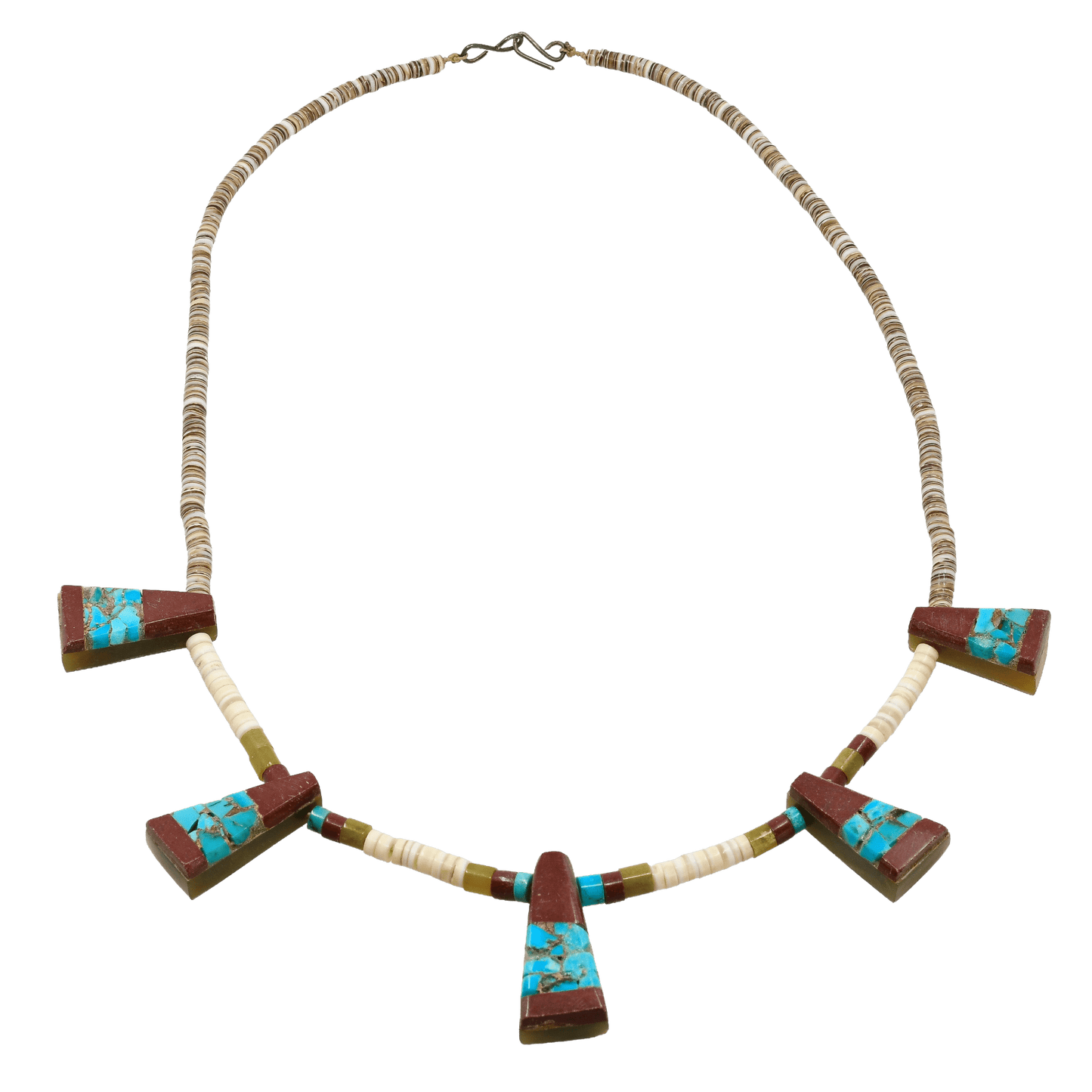 Vintage Kewa Mosaic Inlay Tab Necklace - Turquoise & Tufa