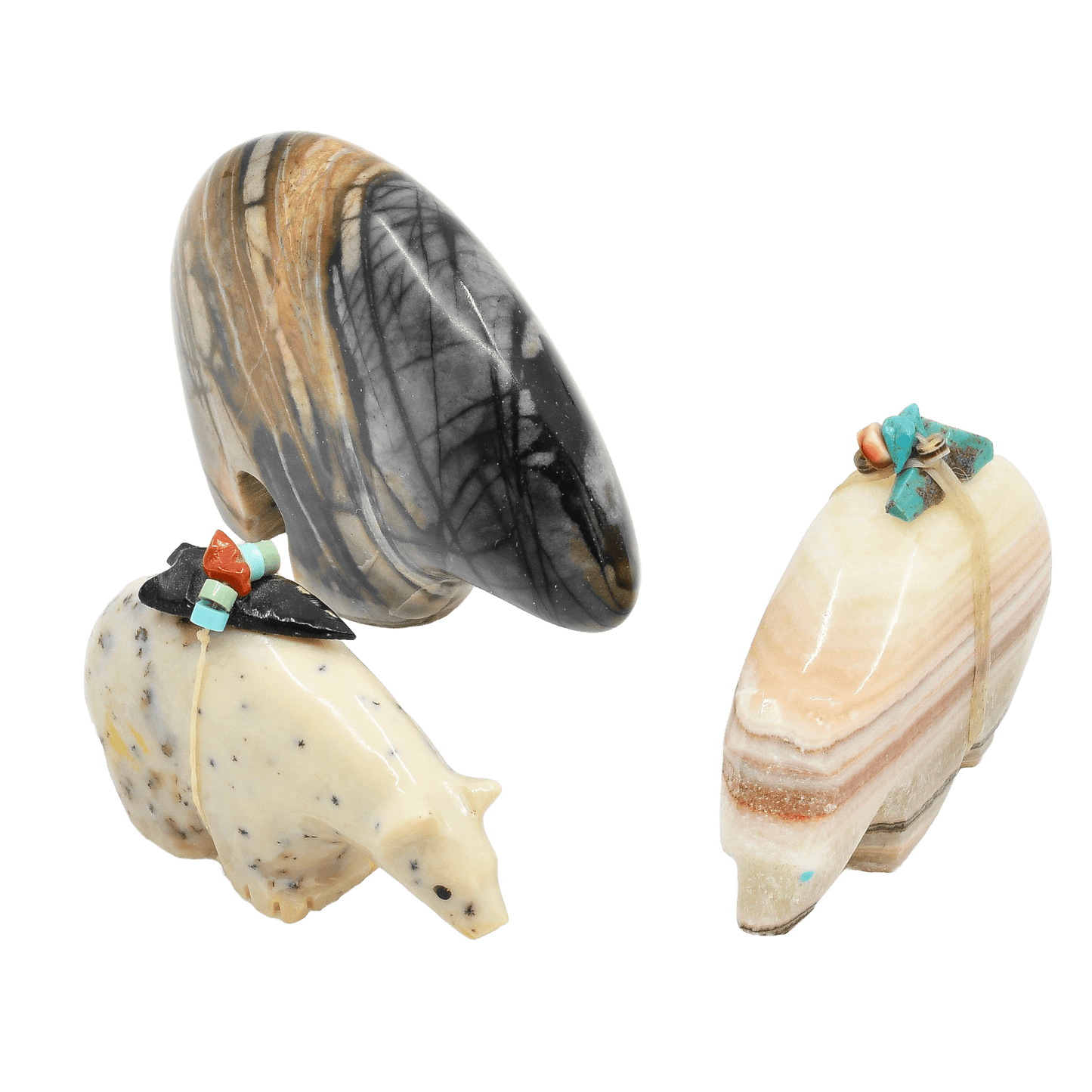 Vintage Medicine Bear Fetish Trio - Turquoise & Tufa