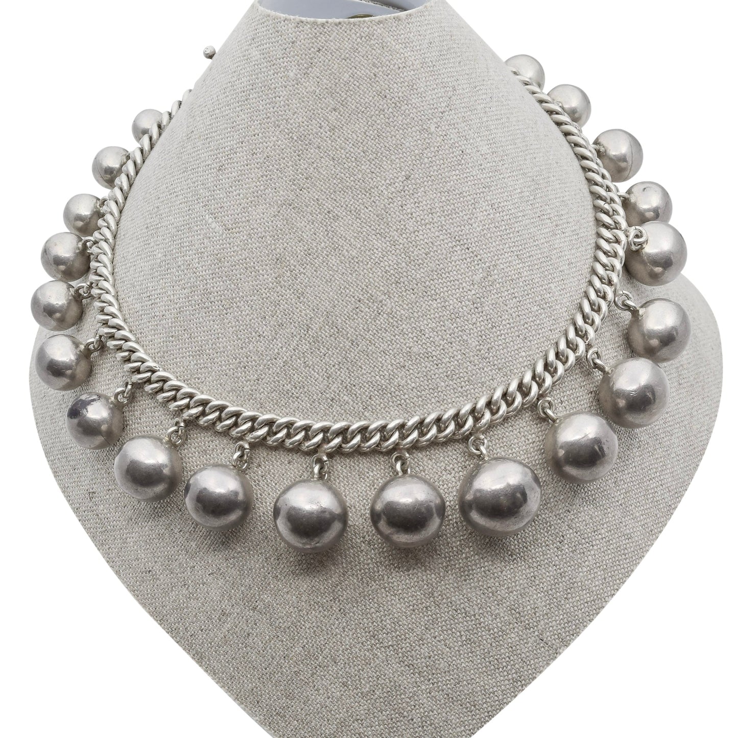 Vintage Mexican Silver Los Castillo Taxco Necklace of Silver Beads - Turquoise & Tufa