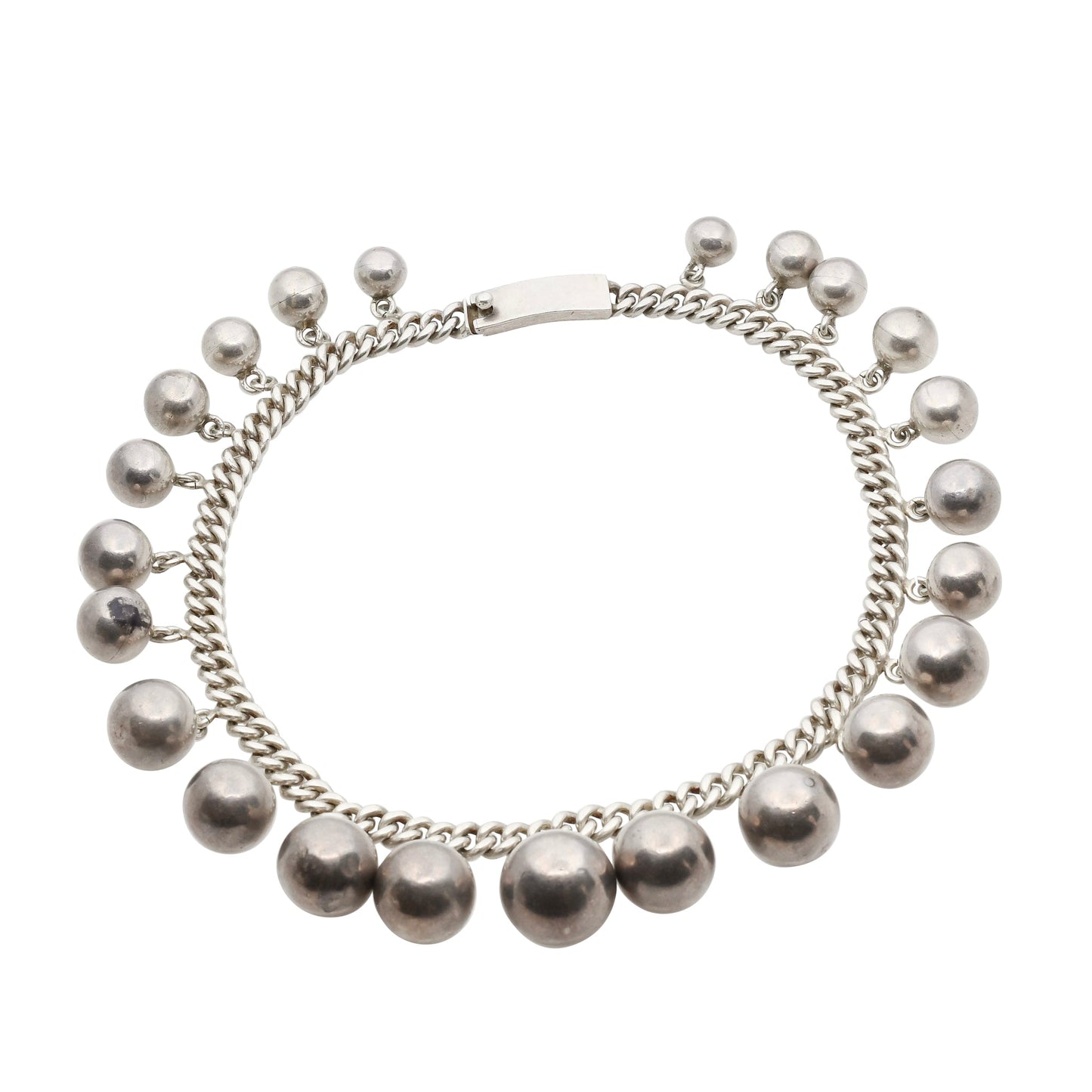 Vintage Mexican Silver Los Castillo Taxco Necklace of Silver Beads - Turquoise & Tufa