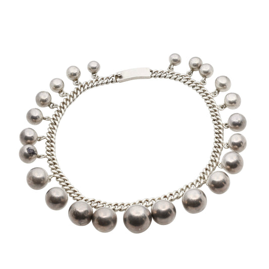 Vintage Mexican Silver Los Castillo Taxco Necklace of Silver Beads - Turquoise & Tufa