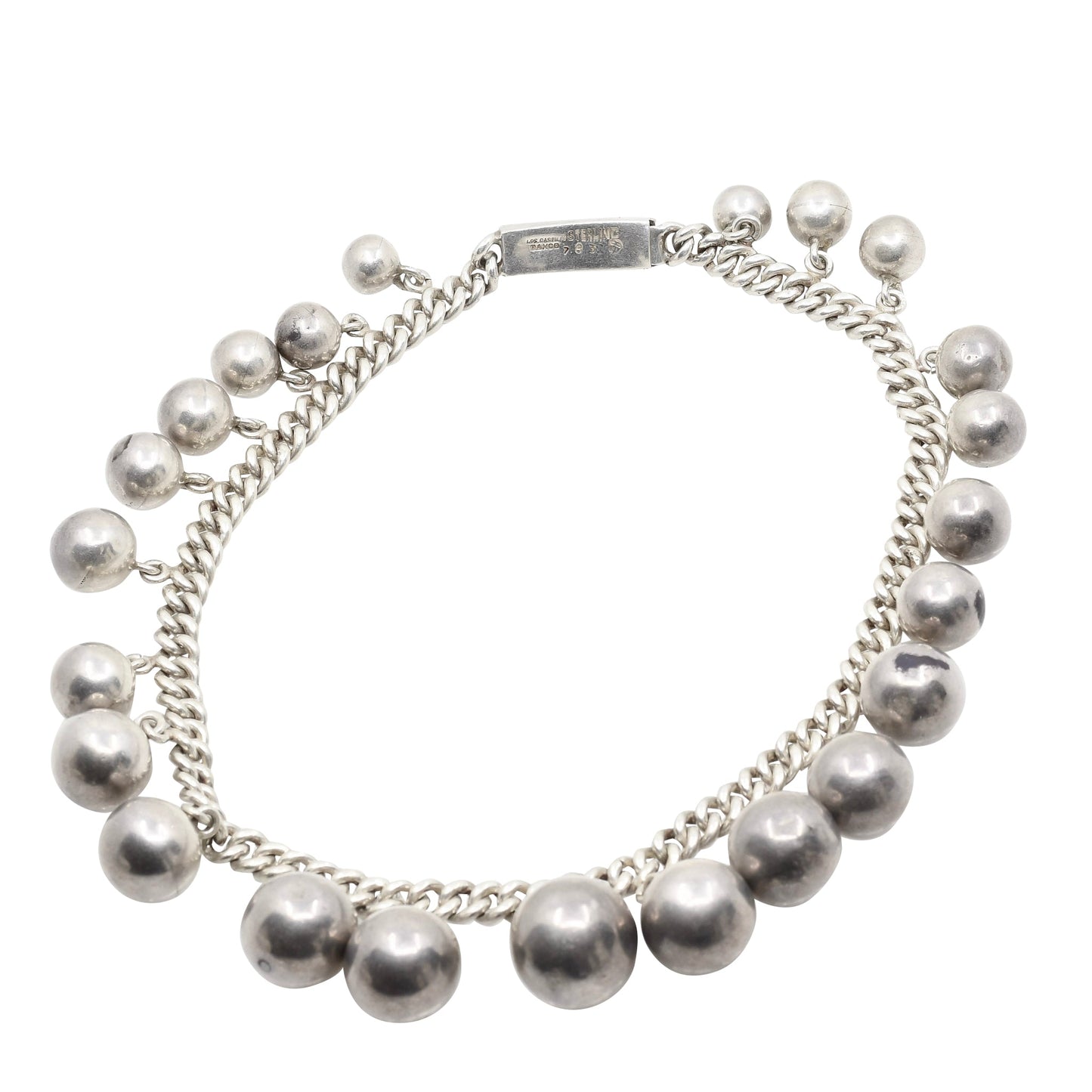 Vintage Mexican Silver Los Castillo Taxco Necklace of Silver Beads - Turquoise & Tufa