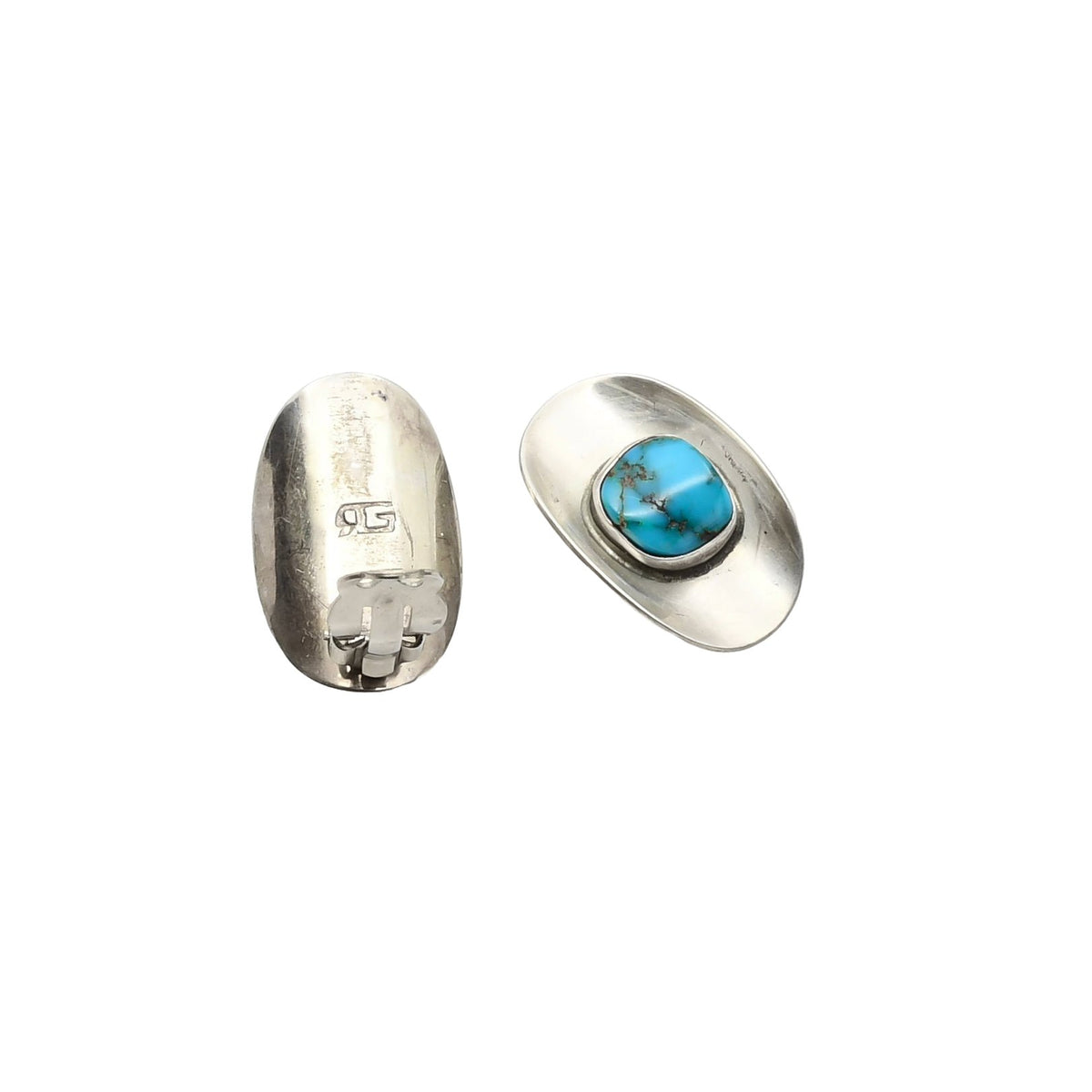 Vintage Modernist Style Earrings of Silver and Turquoise - Turquoise & Tufa