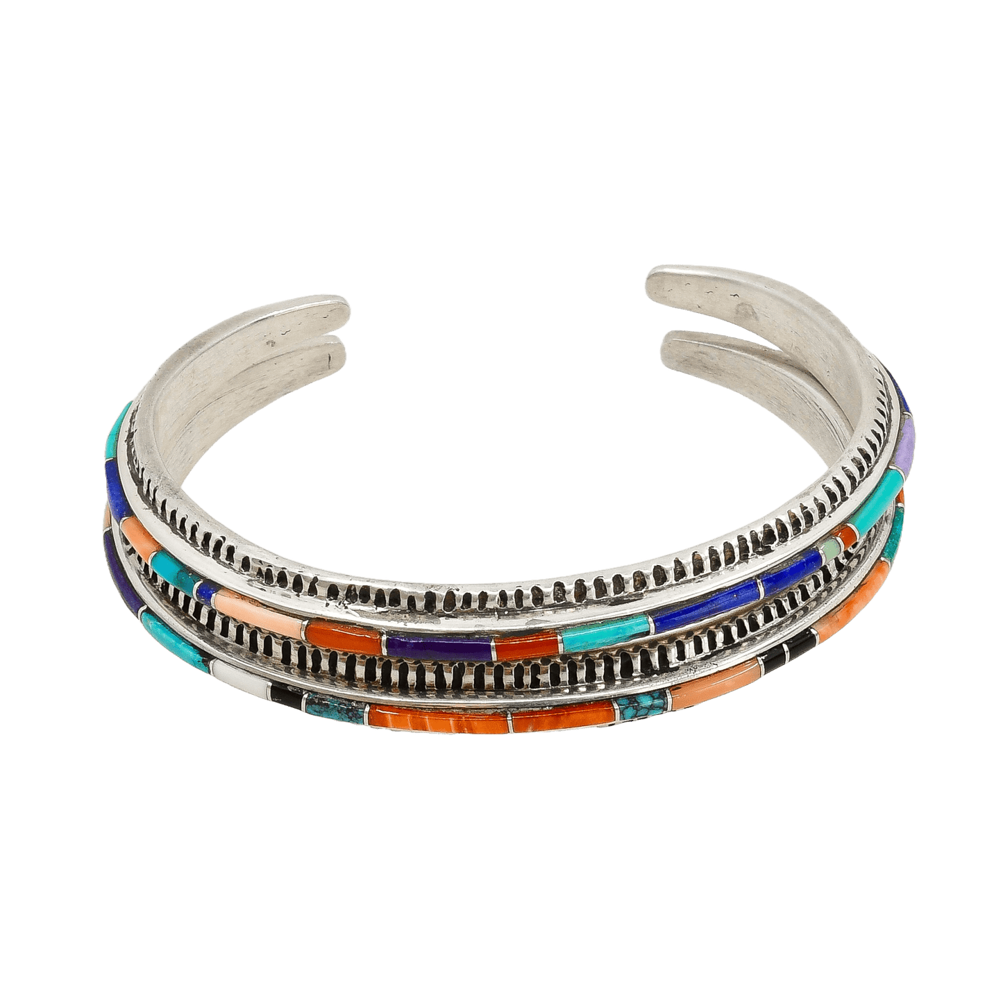 Vintage Navajo Bracelet With Multi Stone Inlay By Gloria Livingston - Turquoise & Tufa